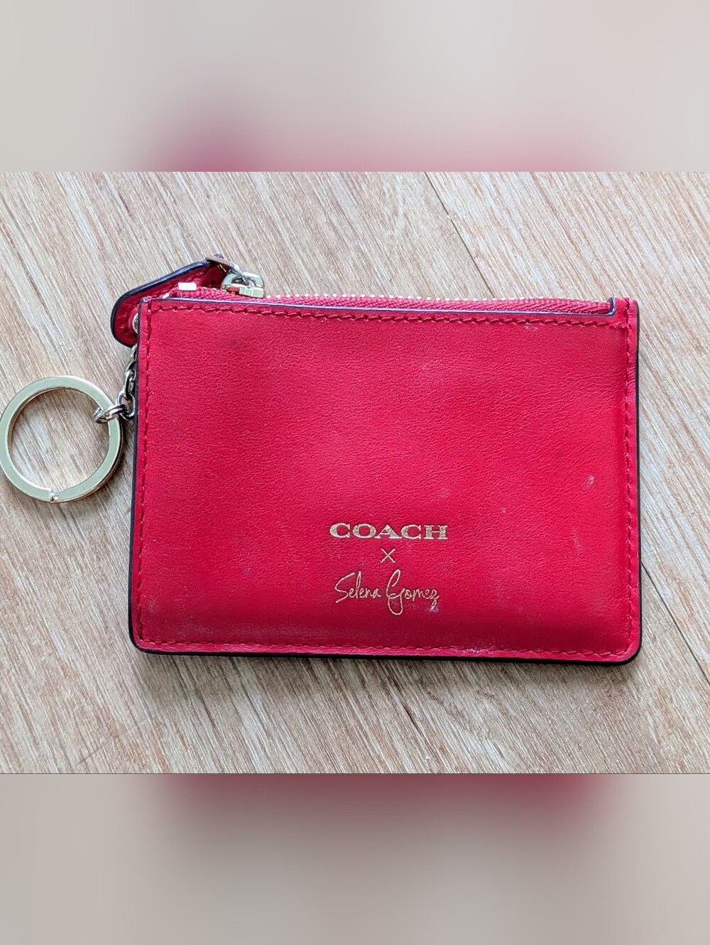 Coach x Selena Gomez Red Leather Zip Card Case